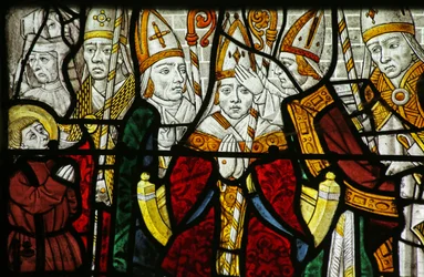 Vitrail représentant un évêque, peut-être Saint Nicolas, (détail) de 2921635